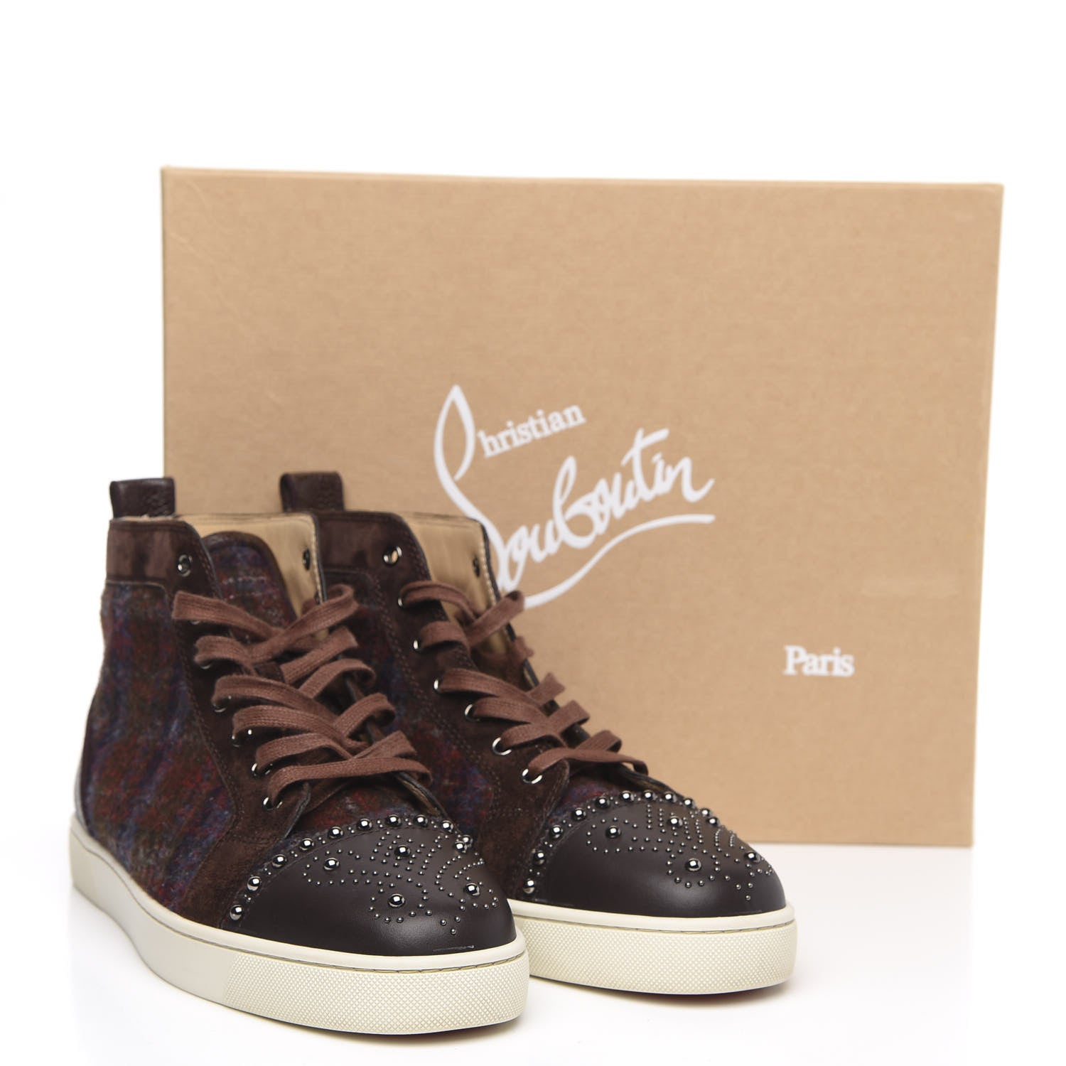 Christian Louboutin Calfskin Wool Snowflake Veau Velours Mens Lulu Flat Sneakers 45.5 Expresso Merlot 11 of 11