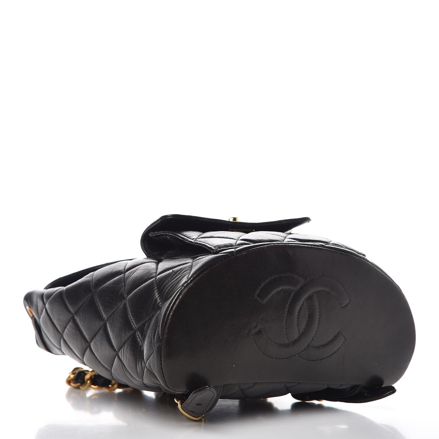 Lambskin Quilted Drawstring Backpack Black