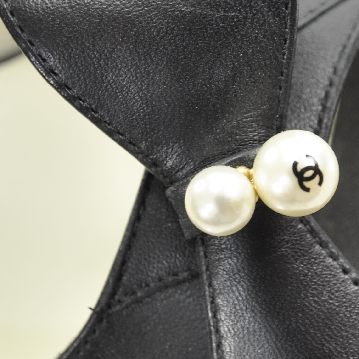 Chanel Leather Pearl Bow Flats 36 Black 8 of 9