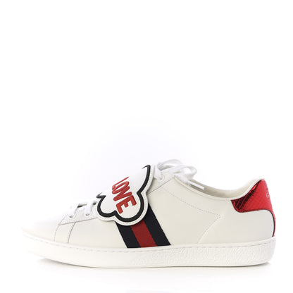 Gucci Calfskin Ayers Web Blind for Love Embroidered Womens Ace Sneakers 38.5 White 1 of 11