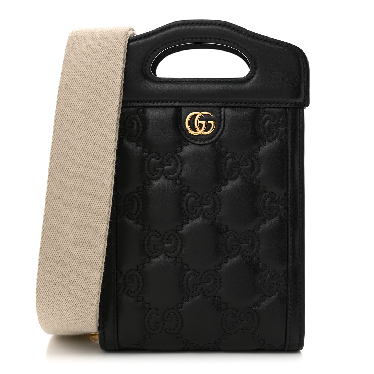 Calfskin GG Matelasse Mini Top Slip Handle Crossbody Bag Black Natural
