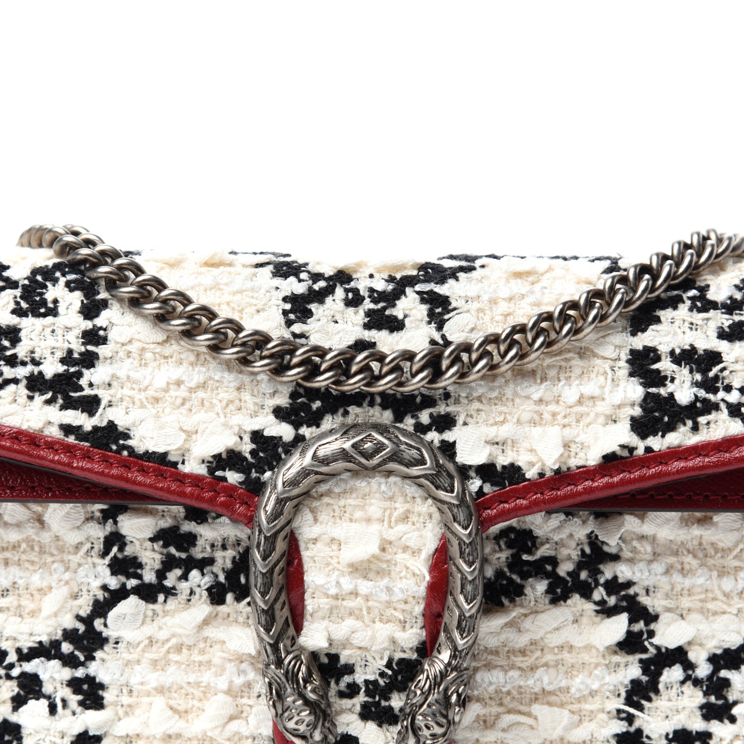 Gucci Tweed GG Monogram Super Mini Dionysus Shoulder Bag White Black Romantic Cherry 9 of 10