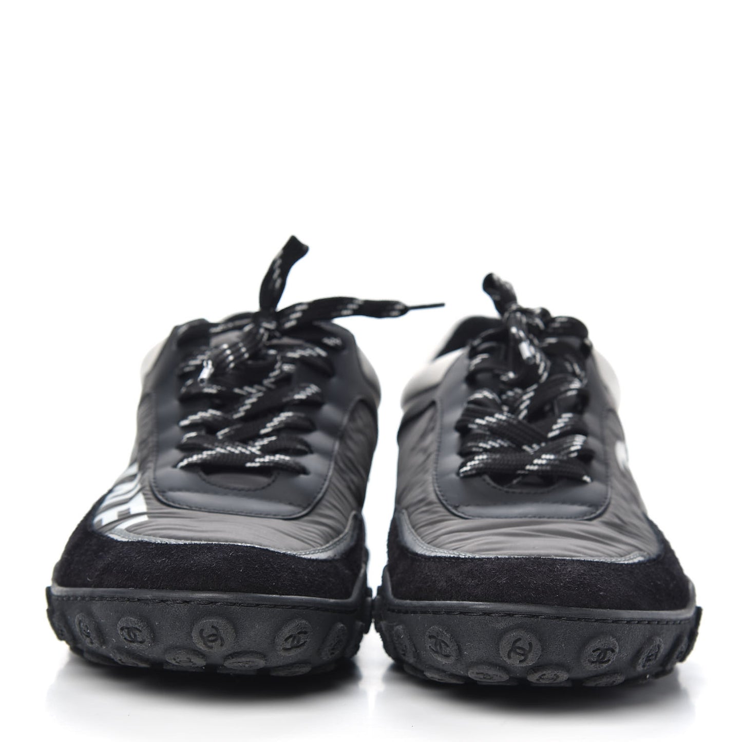 Nylon Calfskin CC Sneakers 38 Black Grey White
