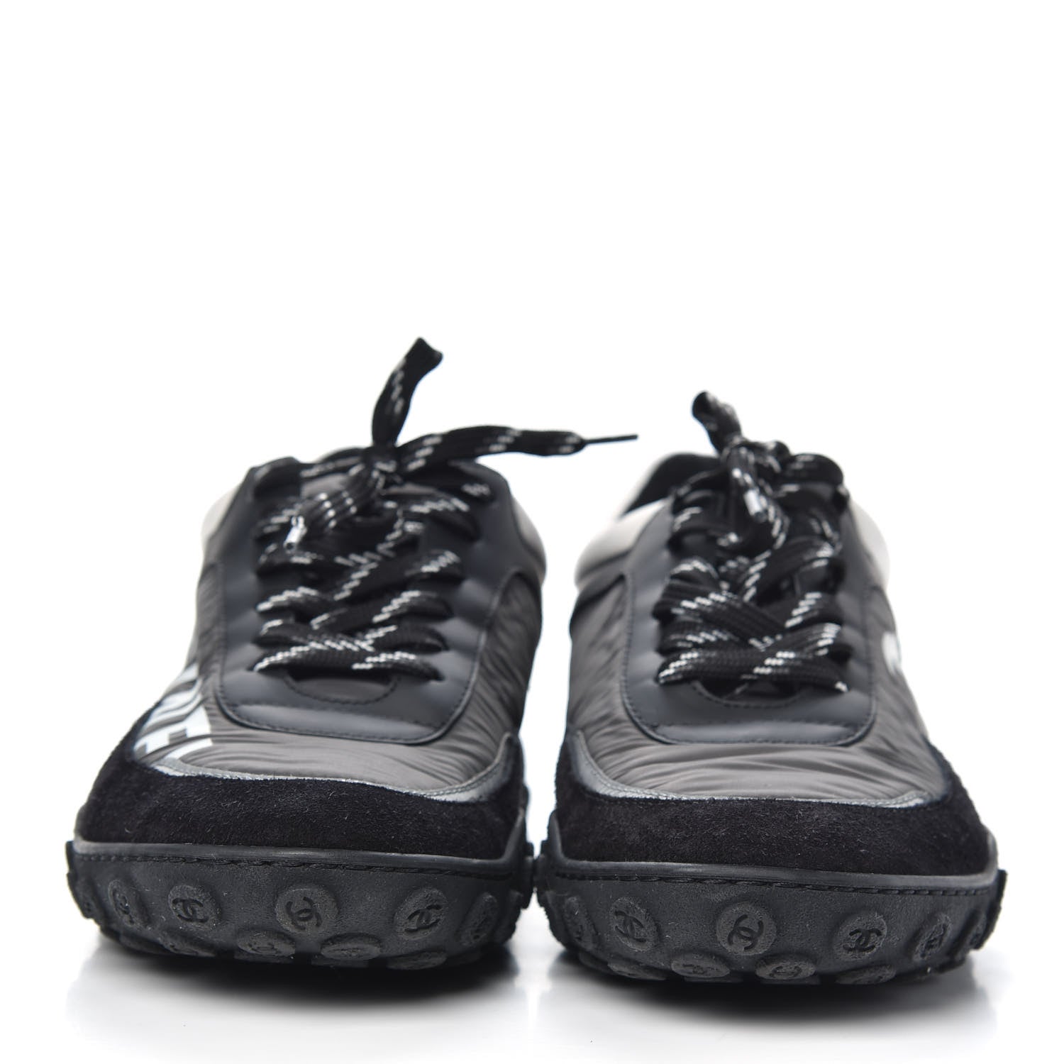 Chanel Nylon Calfskin CC Sneakers 38 Black Grey White 2 of 11