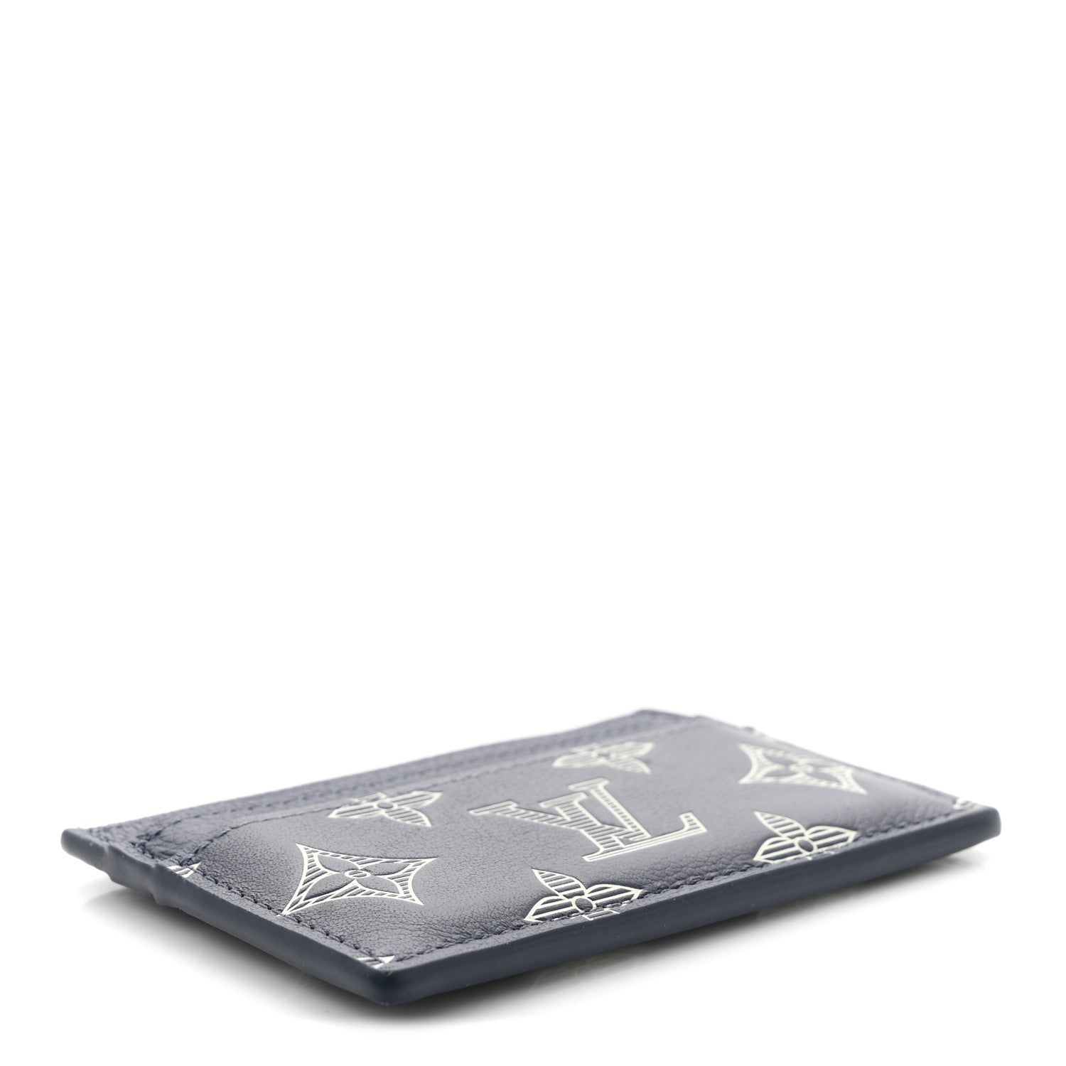 Louis Vuitton Calfskin Monogram Shadow Double Card Holder Navy
