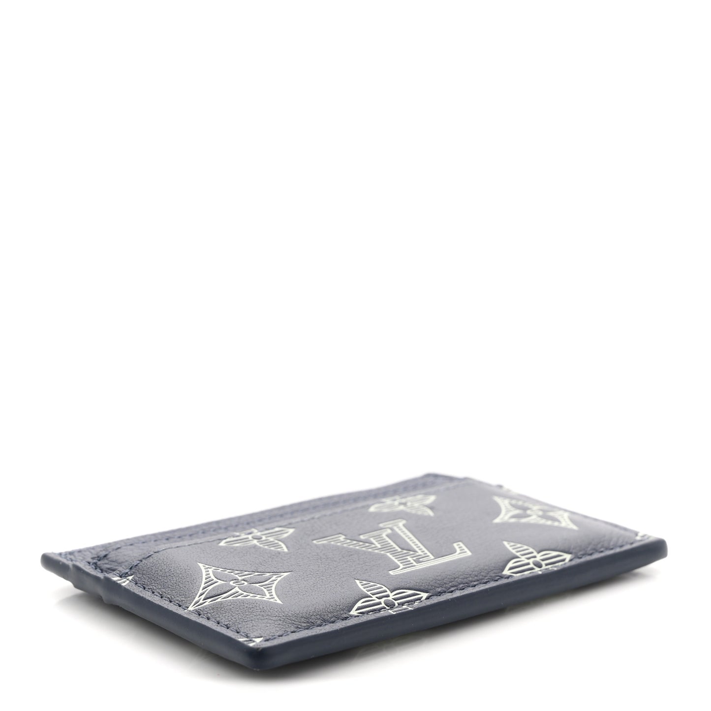 Calfskin Monogram Shadow Double Card Holder Navy Blue