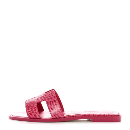 Hermes Lizard Oran Sandals 37.5 Fuchsia 1 of 9