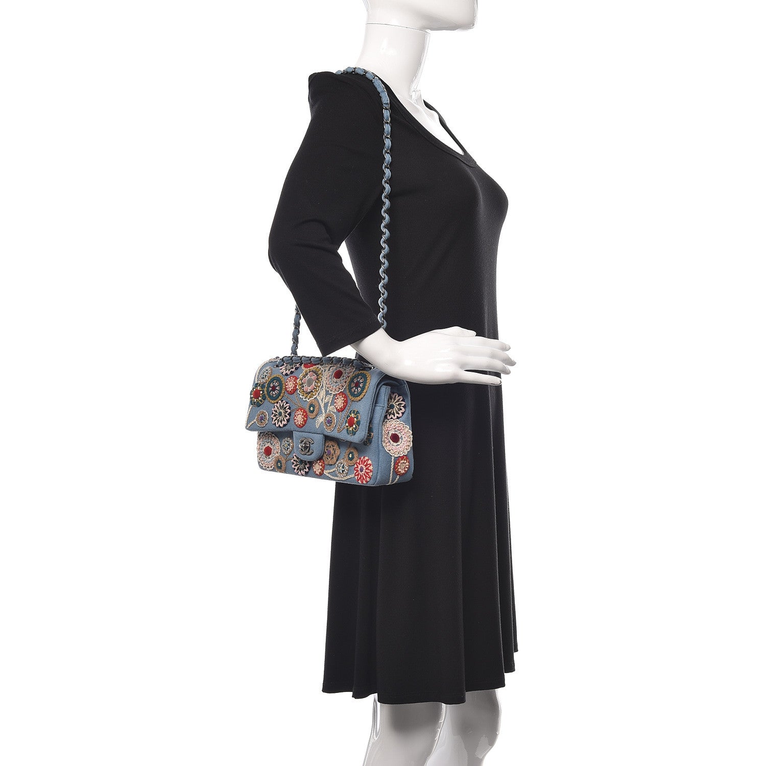 Chanel Felt Flower Embroidered Medium Double Flap Blue Multicolor 2 of 12