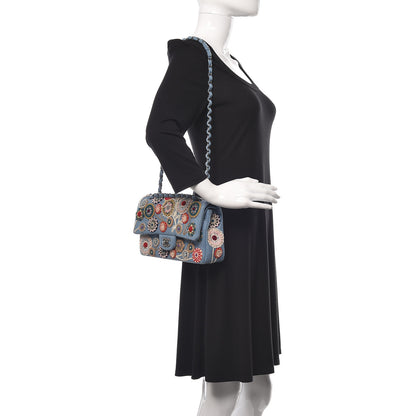 Chanel Felt Flower Embroidered Medium Double Flap Blue Multicolor 2 of 12