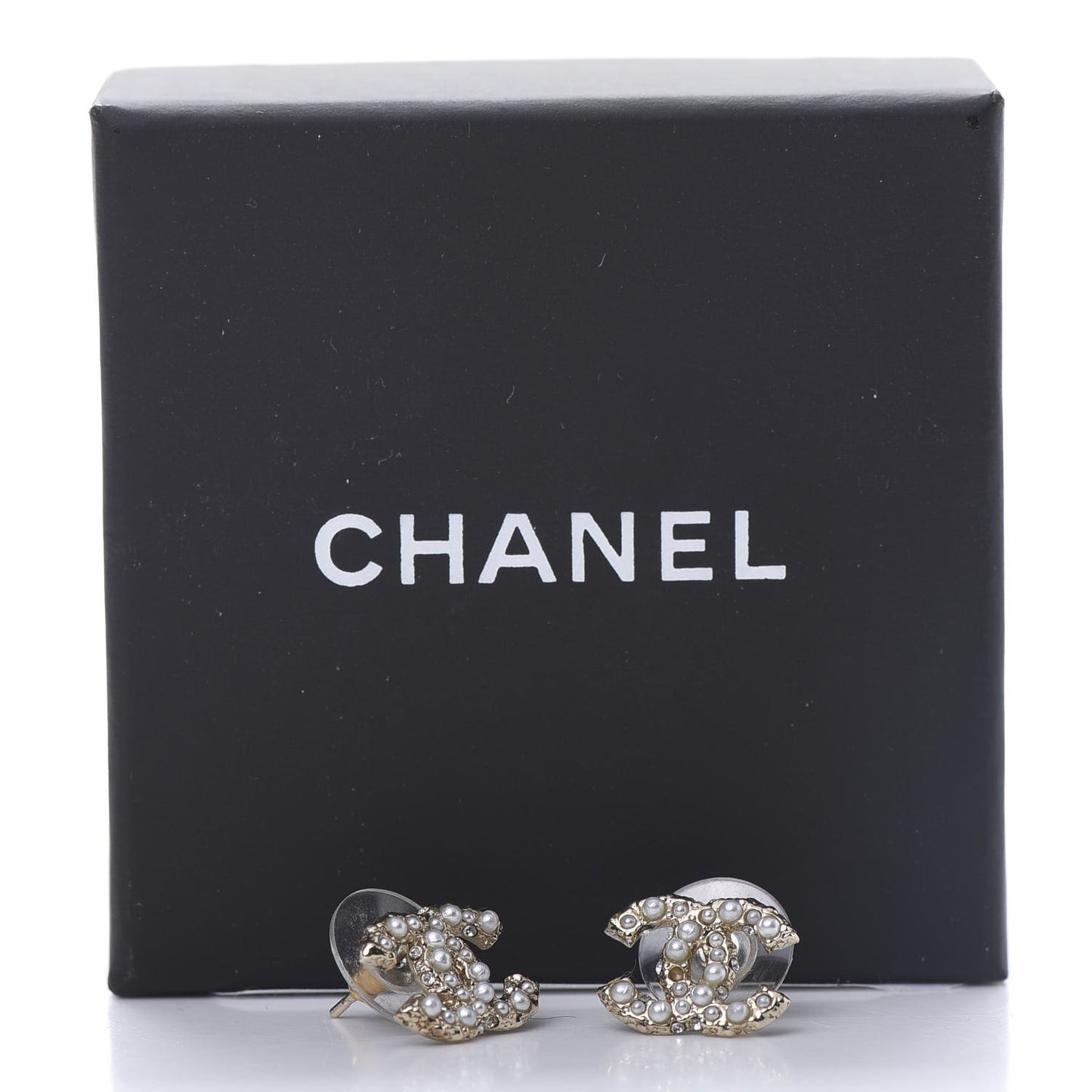Pearl Crystal CC Stud Earrings Gold