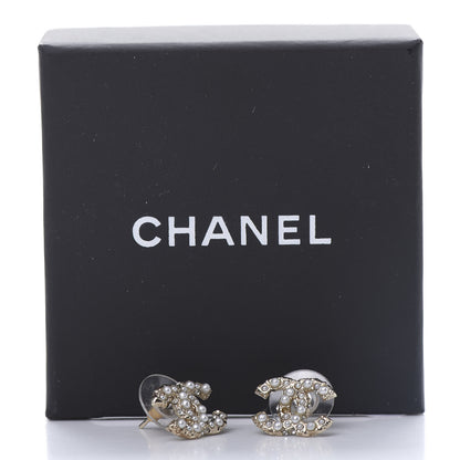 Chanel Pearl Crystal CC Stud Earrings Gold 6 of 6
