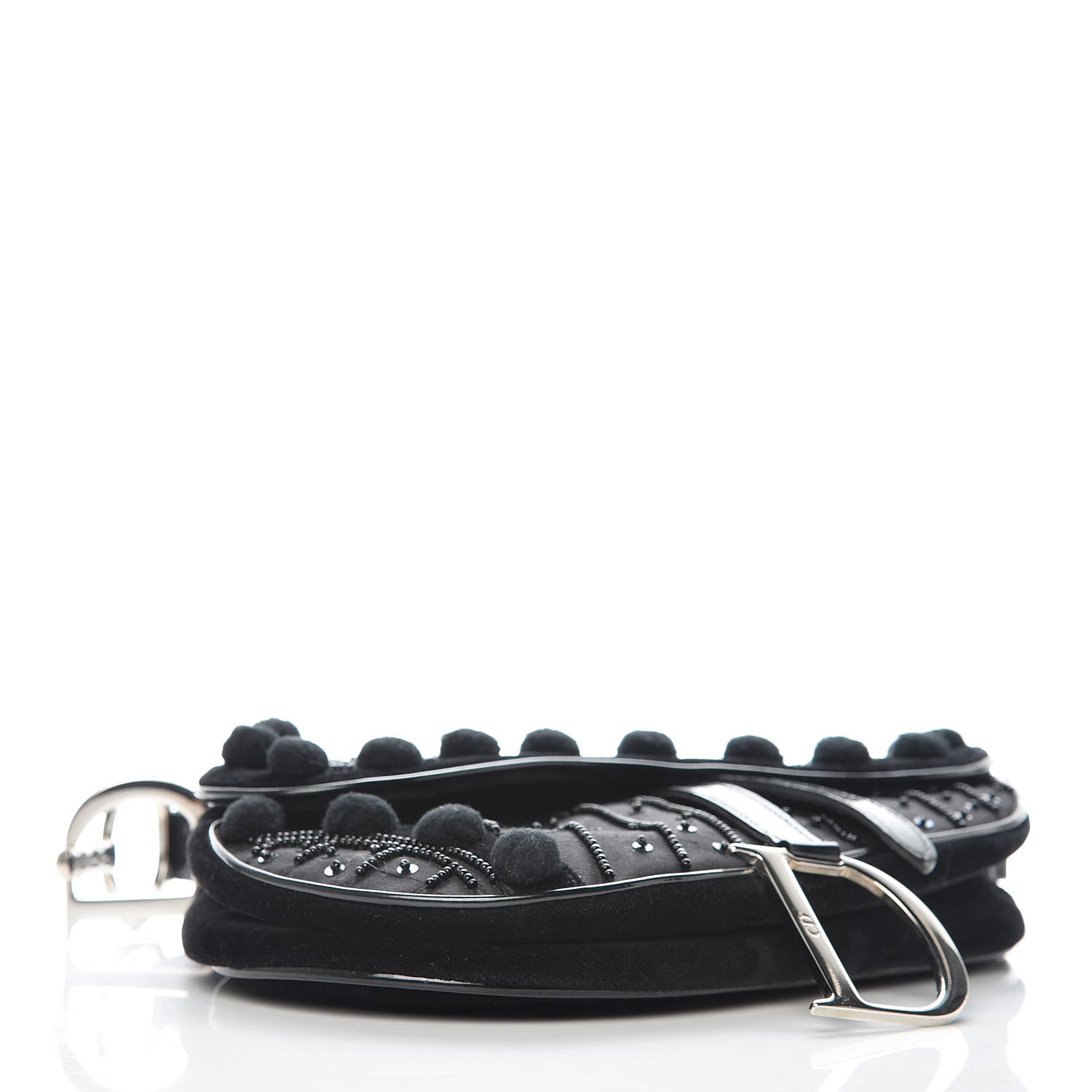Christian Dior Velvet Nylon Pom Pom Saddle Bag Black 5 of 15