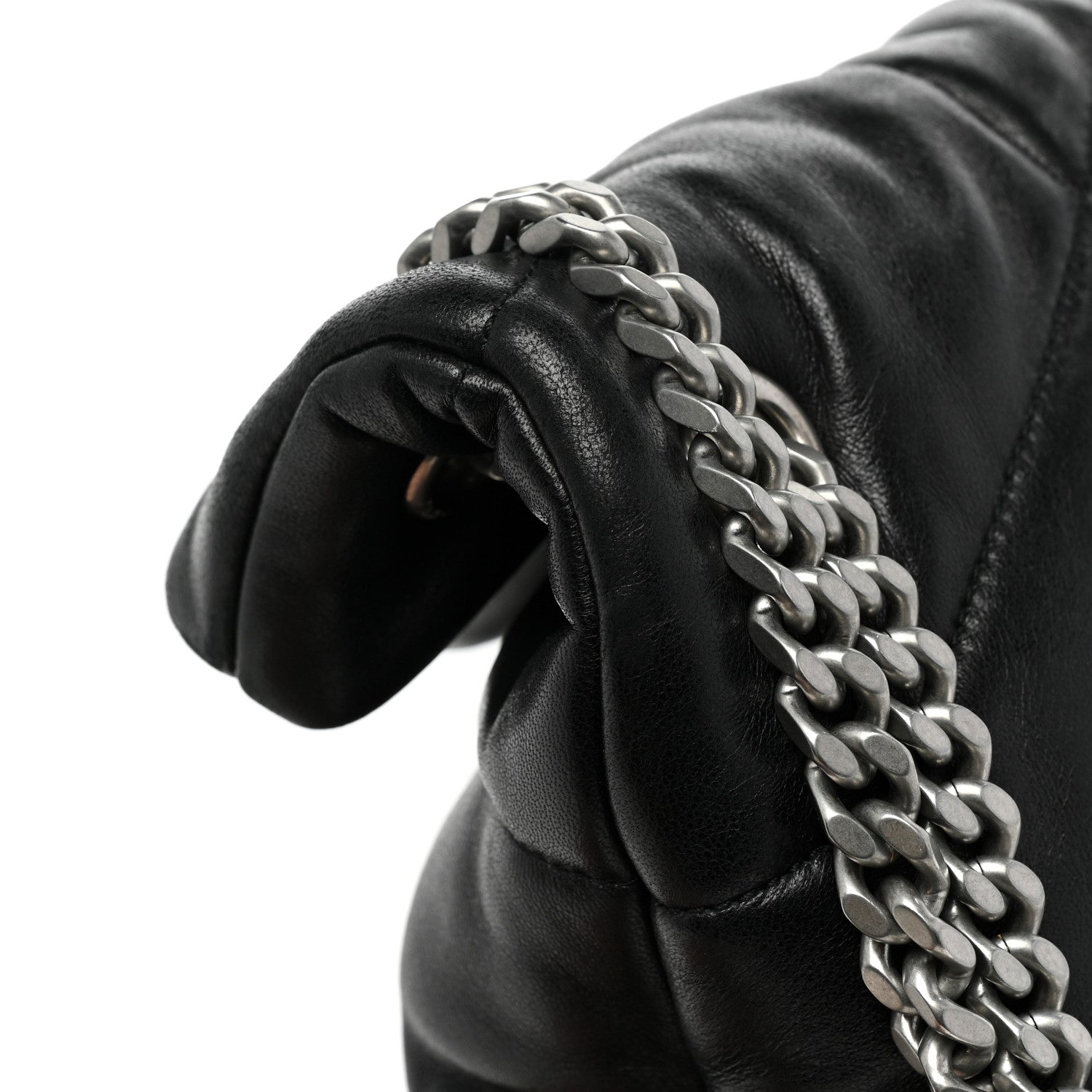 Saint Laurent Lambskin Quilted Medium Loulou Puffer Monogram Chain Satchel Black 16 of 16