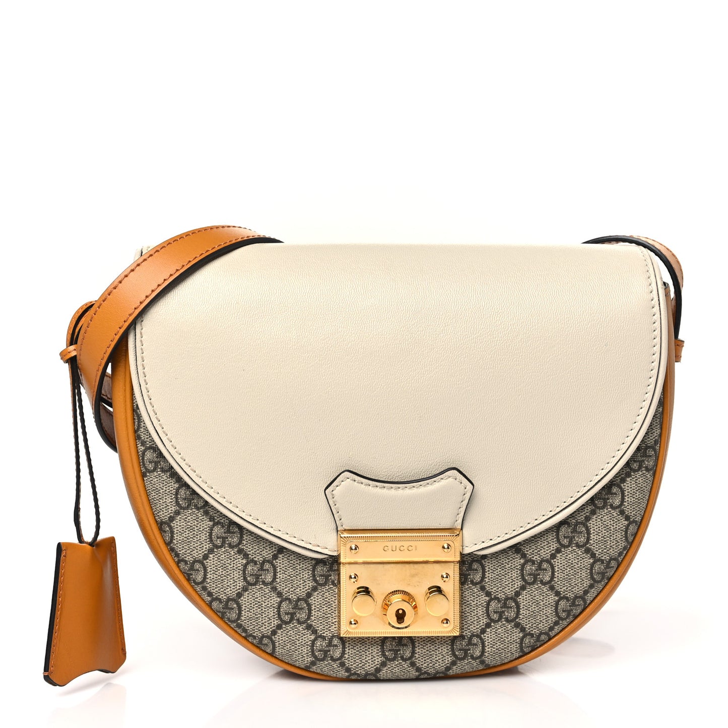 GG Supreme Monogram Calfskin Small Padlock Messenger Shoulder Bag Beige Mystic White Sun Oil