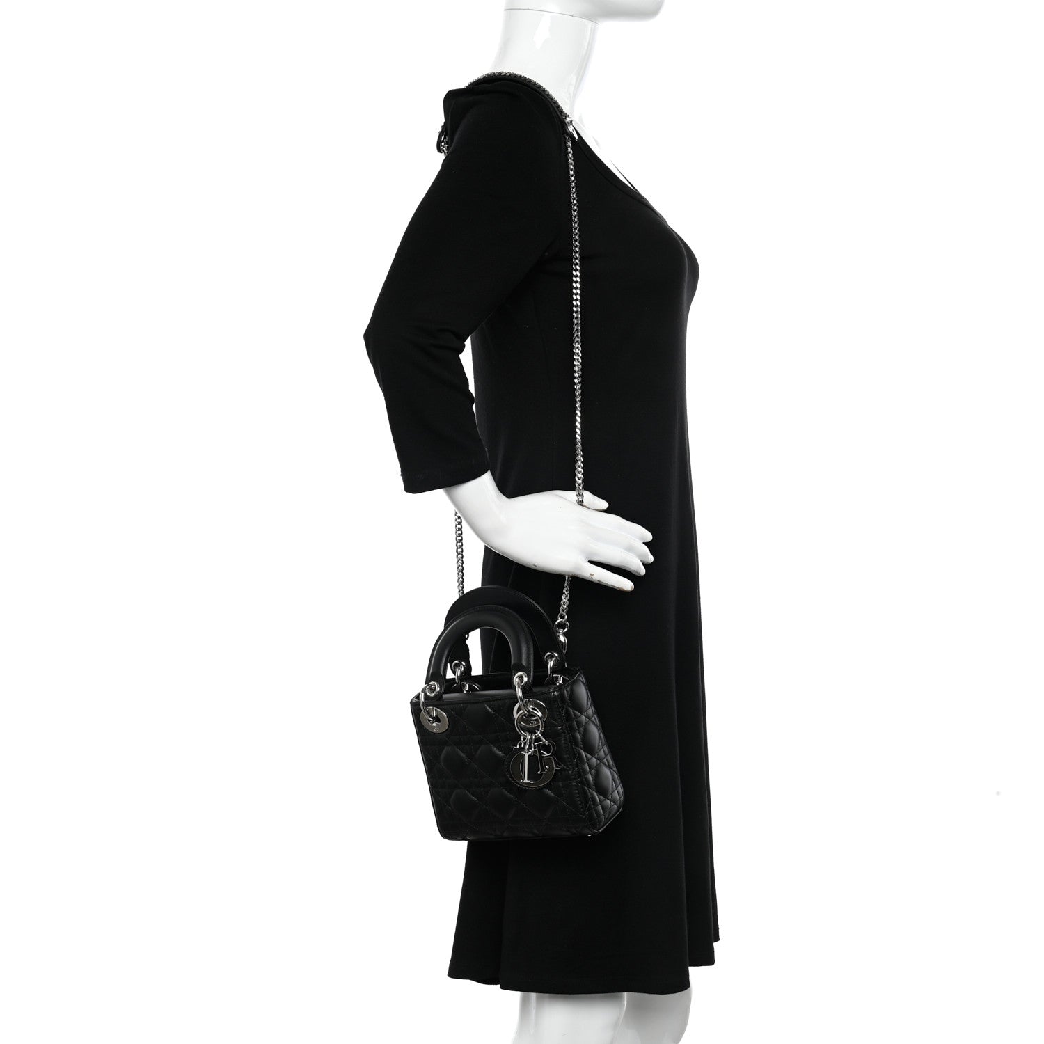 Christian Dior Lambskin Cannage Mini Lady Dior Black 2 of 12