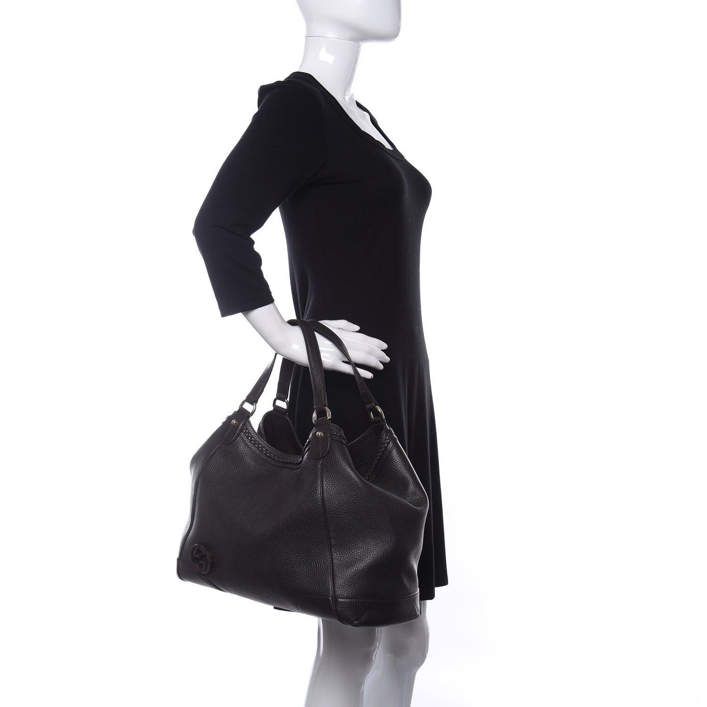 Pebbled Calfskin Medium Shoulder Bag Brown