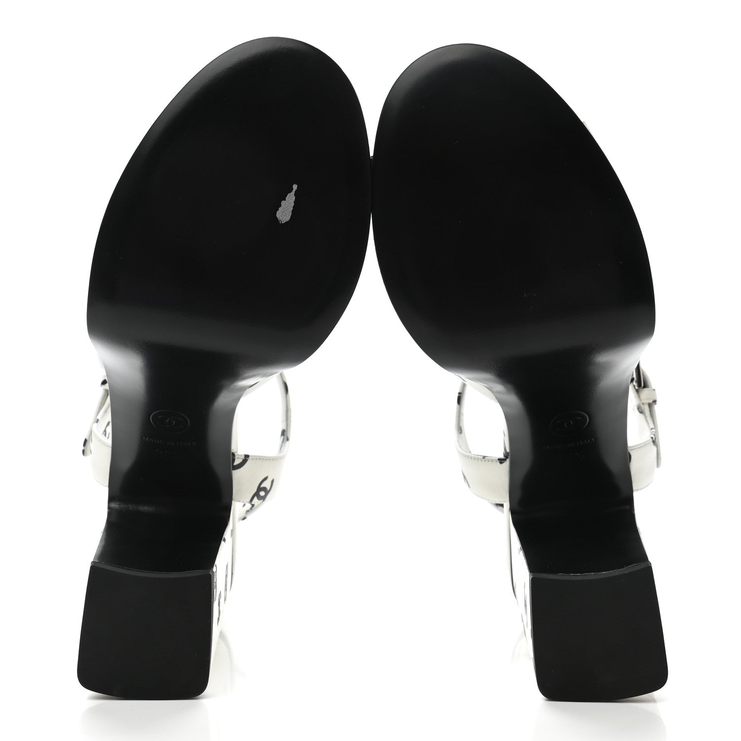 Chanel Printed Lambskin Coco Beach Platform Sandals 38.5 White Black 5 of 9