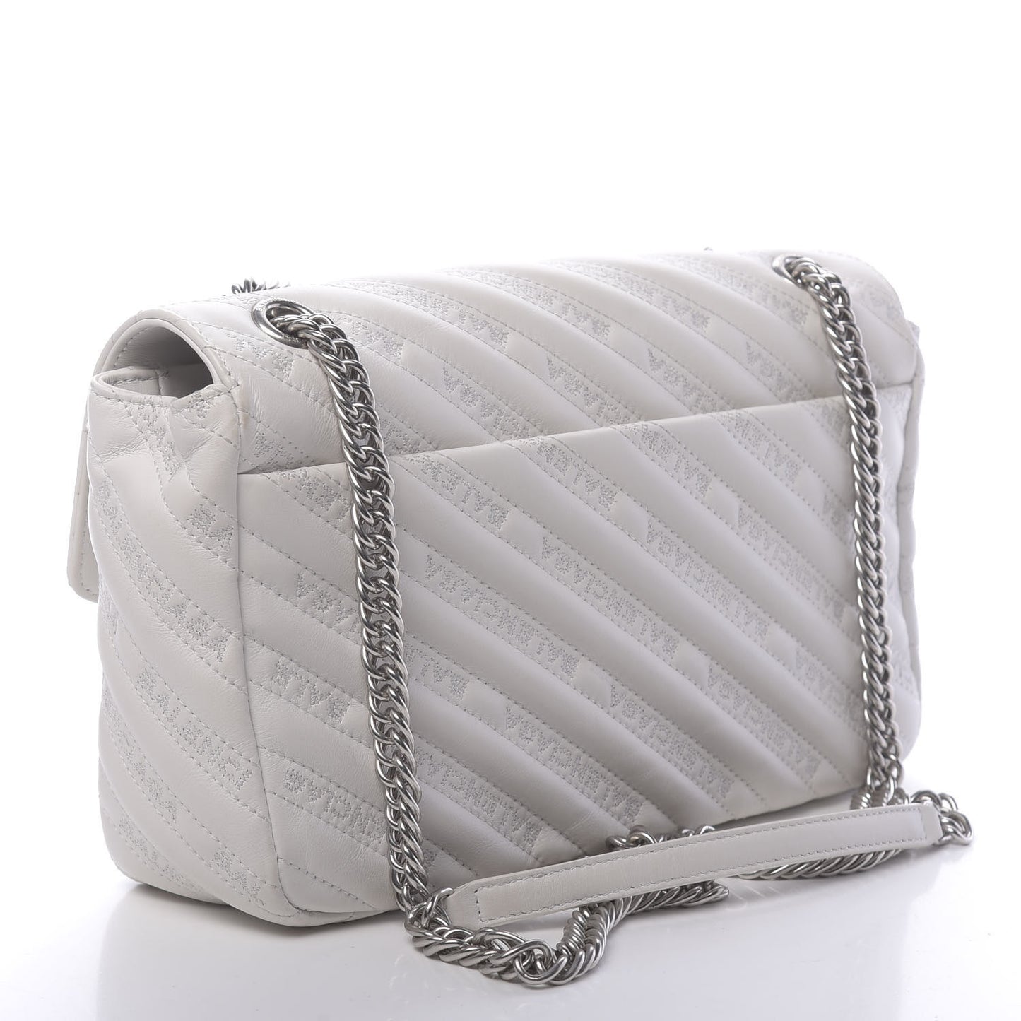 Calfskin Logo Matelasse M BB Chain Shoulder Bag Blanc Neige