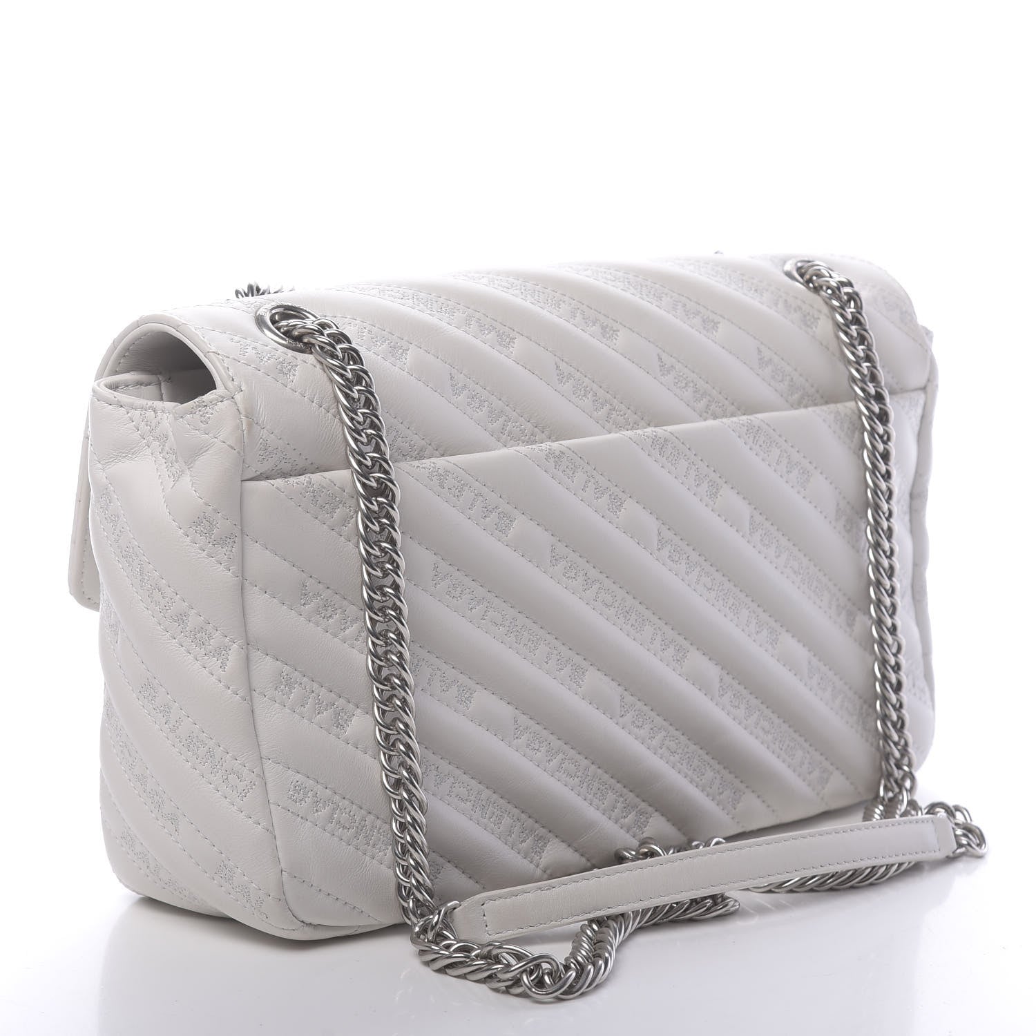 Balenciaga Calfskin Logo Matelasse M BB Chain Shoulder Bag Blanc Neige 3 of 11