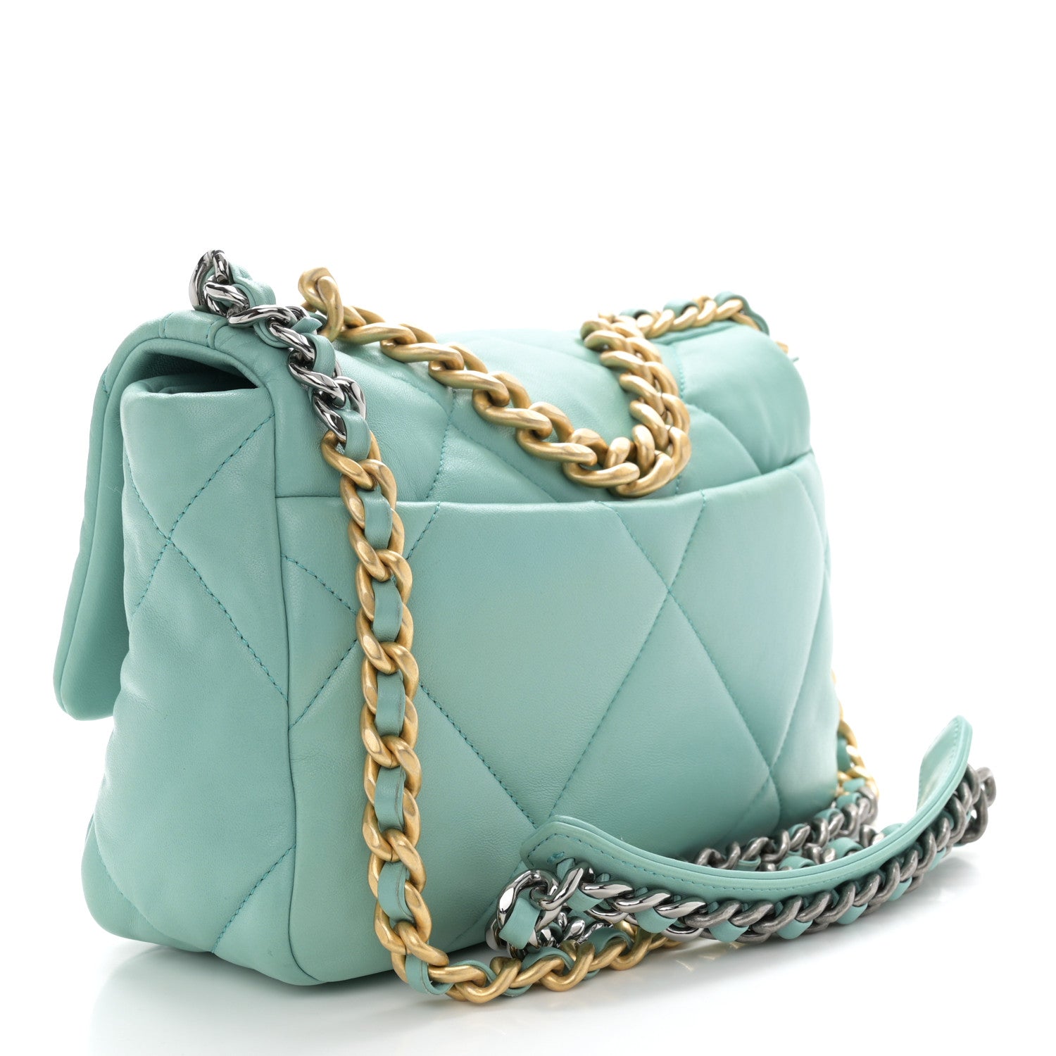 Chanel Shiny Lambskin Quilted Medium Chanel 19 Flap Light Blue 3 of 11