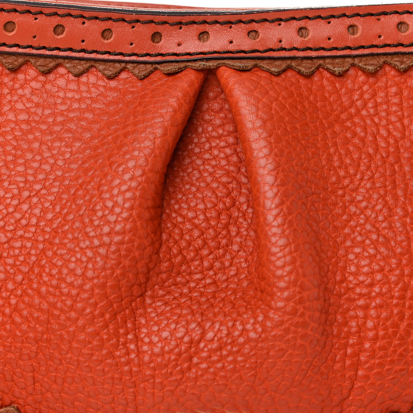 Grainy Calfskin Broguing Crossbody Tangerine