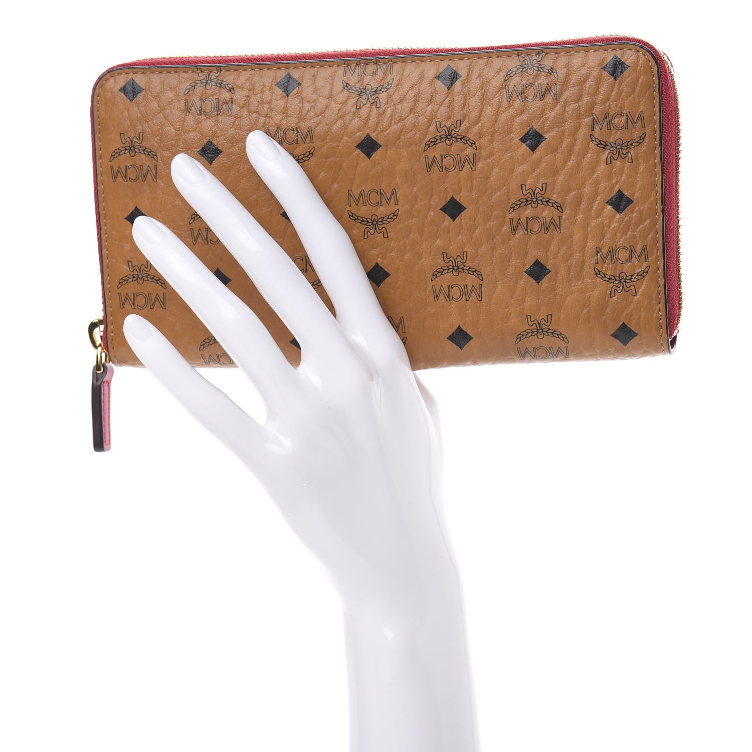 MCM Visetos Large Zip Around Wallet Cognac Red 2 of 8