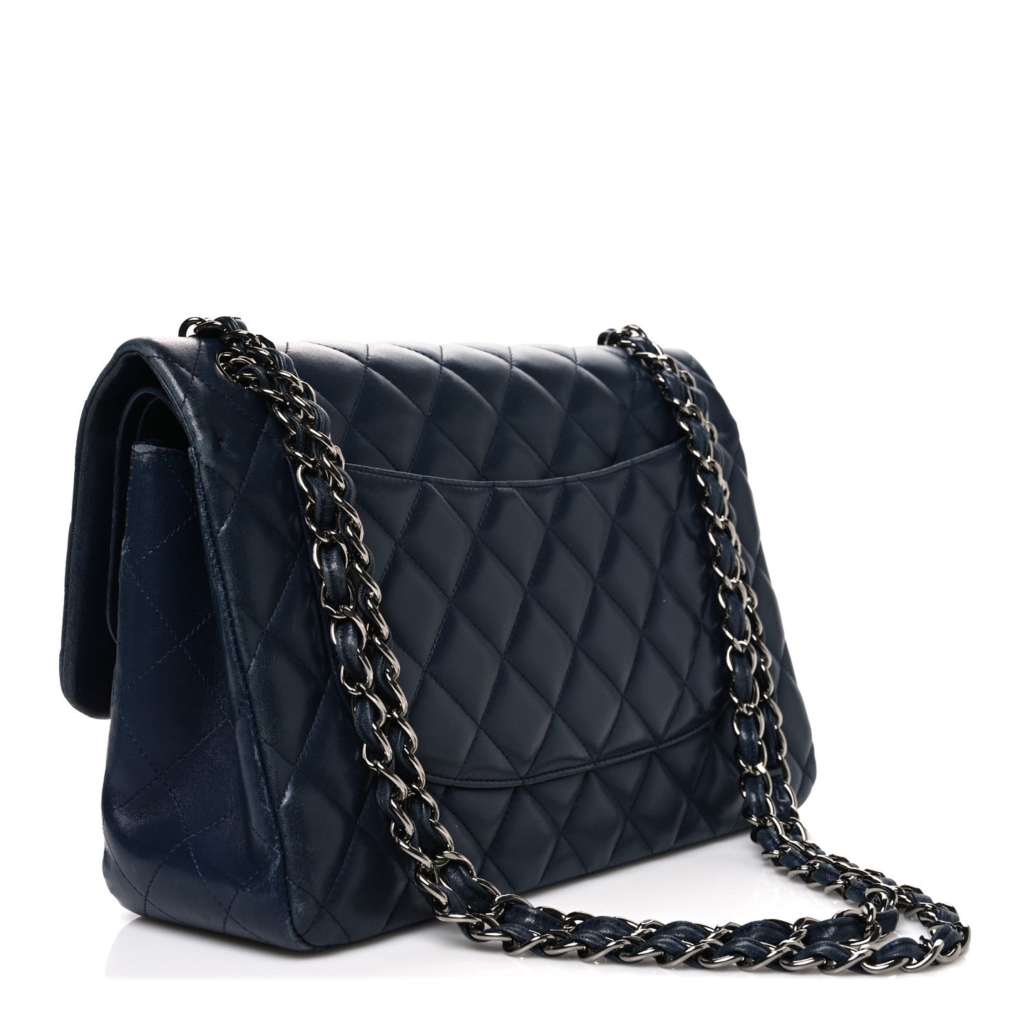 Lambskin Quilted Jumbo Double Flap Navy
