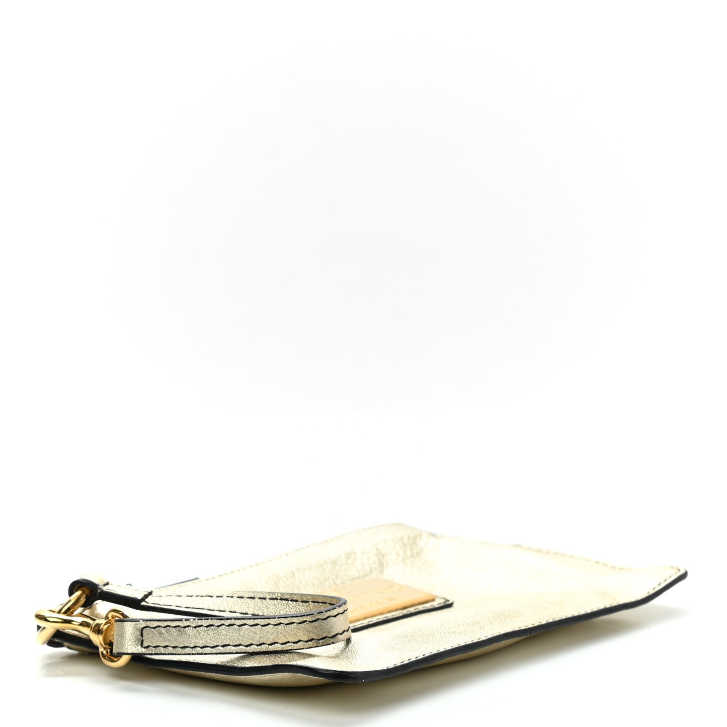 Metallic Calfskin Zip Wristlet Pouch Gold