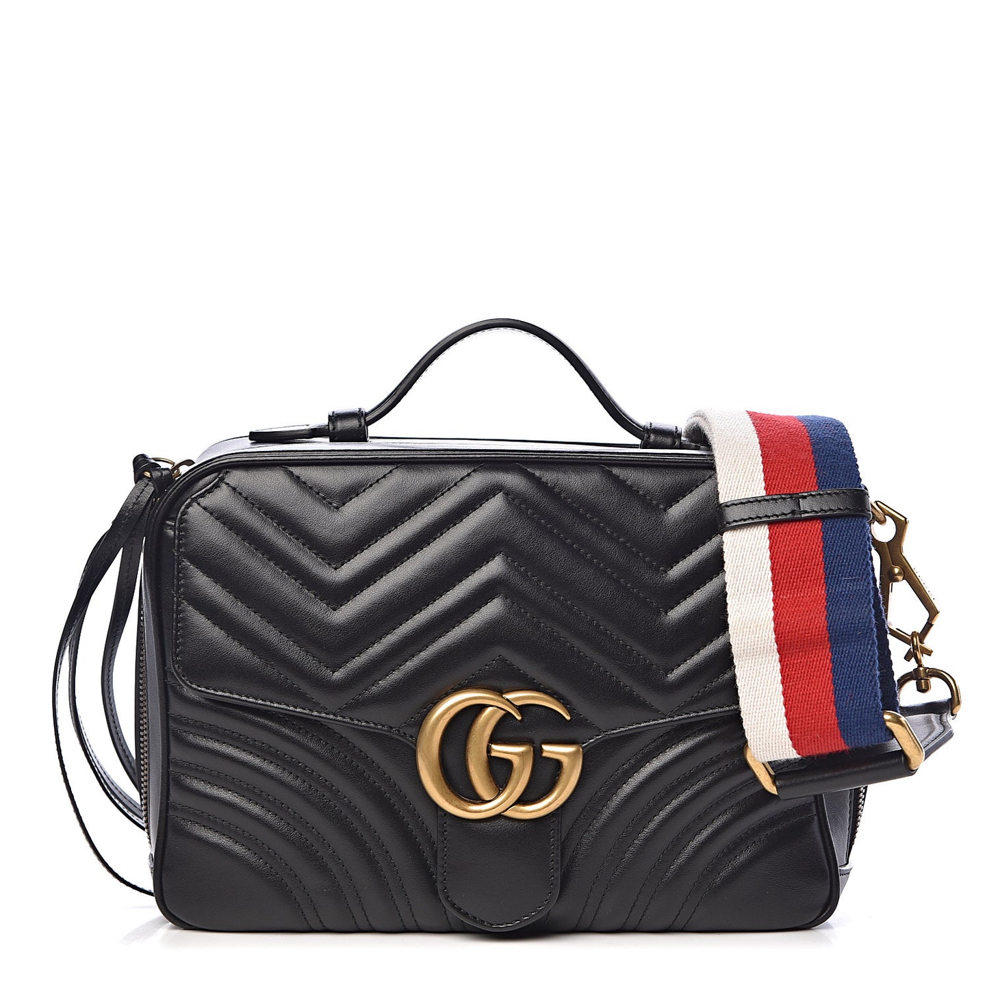 Calfskin Matelasse Sylvie Web Small GG Marmont Top Handle Shoulder Bag Black