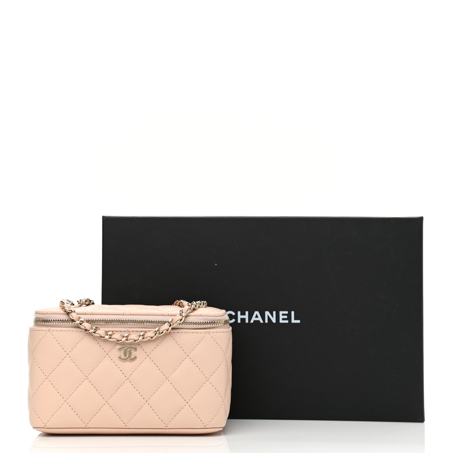 Chanel Caviar Quilted Small Vanity Case With Chain Light Beige 12 of 12