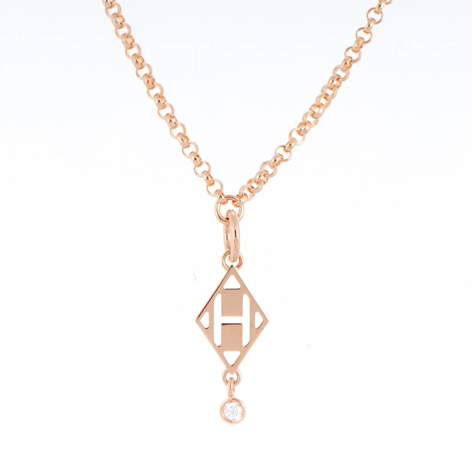 Hermes 18K Rose Gold Diamond Gambade Pendant Necklace 3 of 6