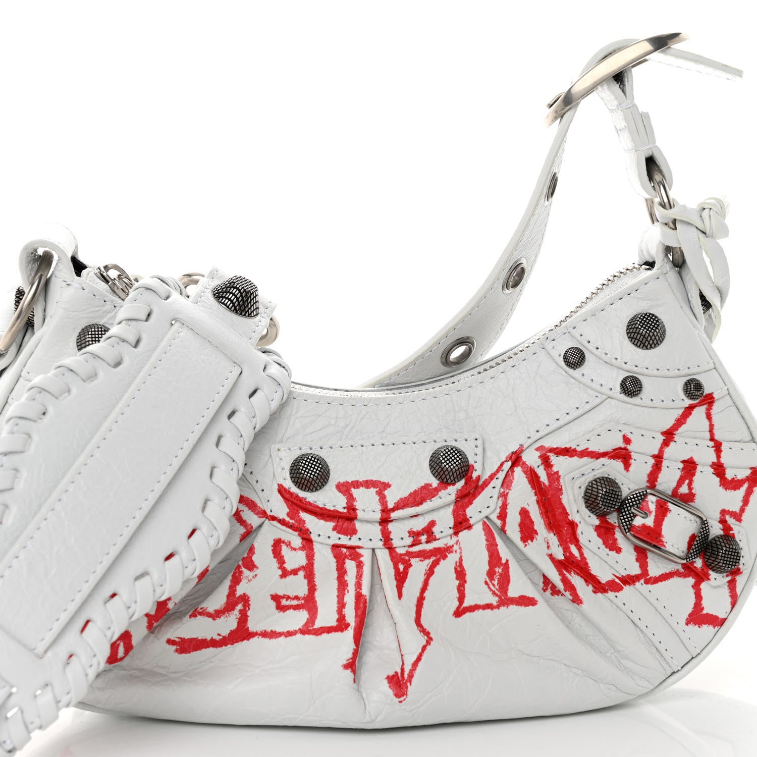 Balenciaga Agneau Arena Lunar New Year Graffiti Logo Le Cagole Shoulder Bag XS Optic White 8 of 10