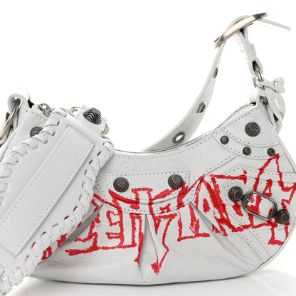 Balenciaga Agneau Arena Lunar New Year Graffiti Logo Le Cagole Shoulder Bag XS Optic White 8 of 10