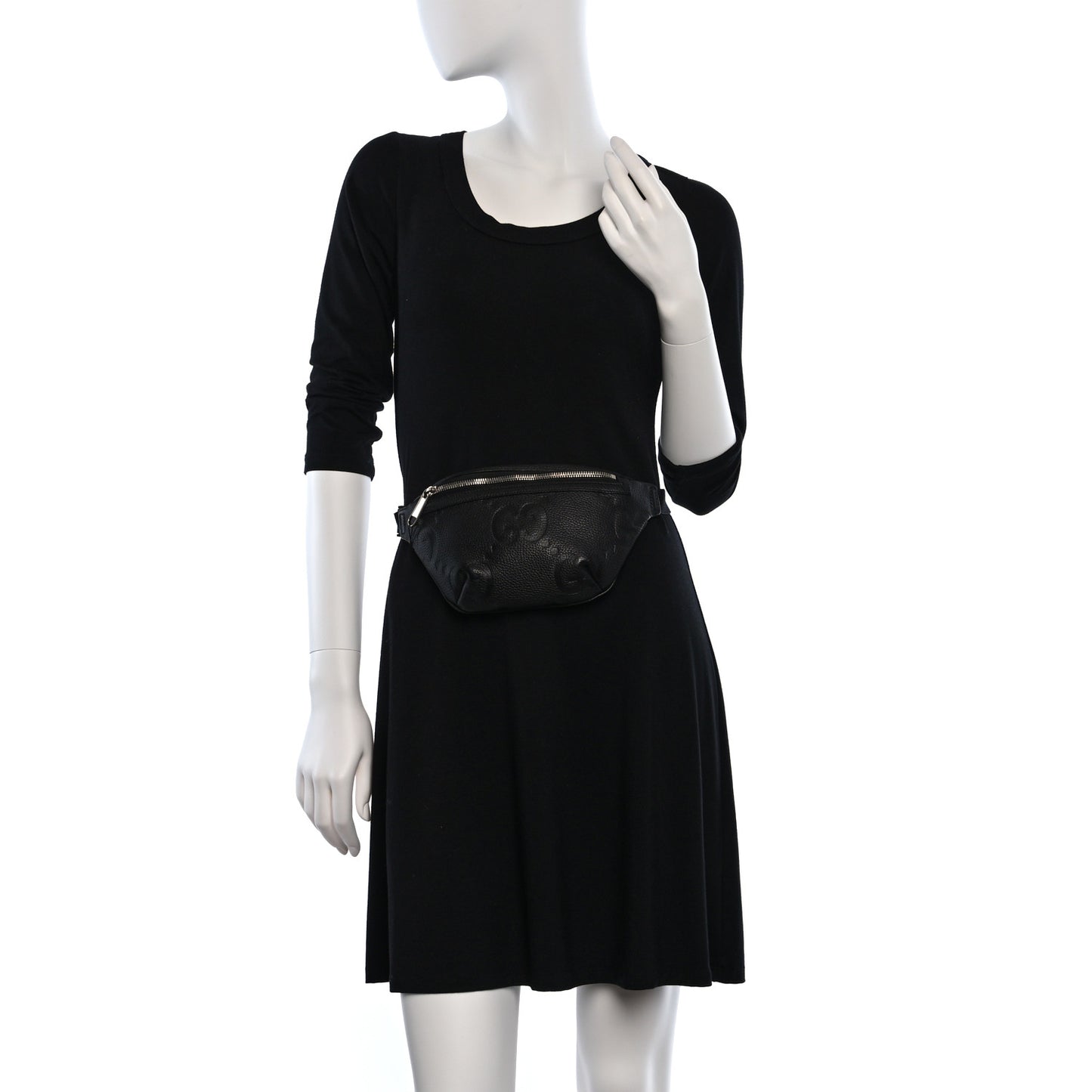 Piuma Calfskin Jumbo GG Embossed Small Belt Bag Black