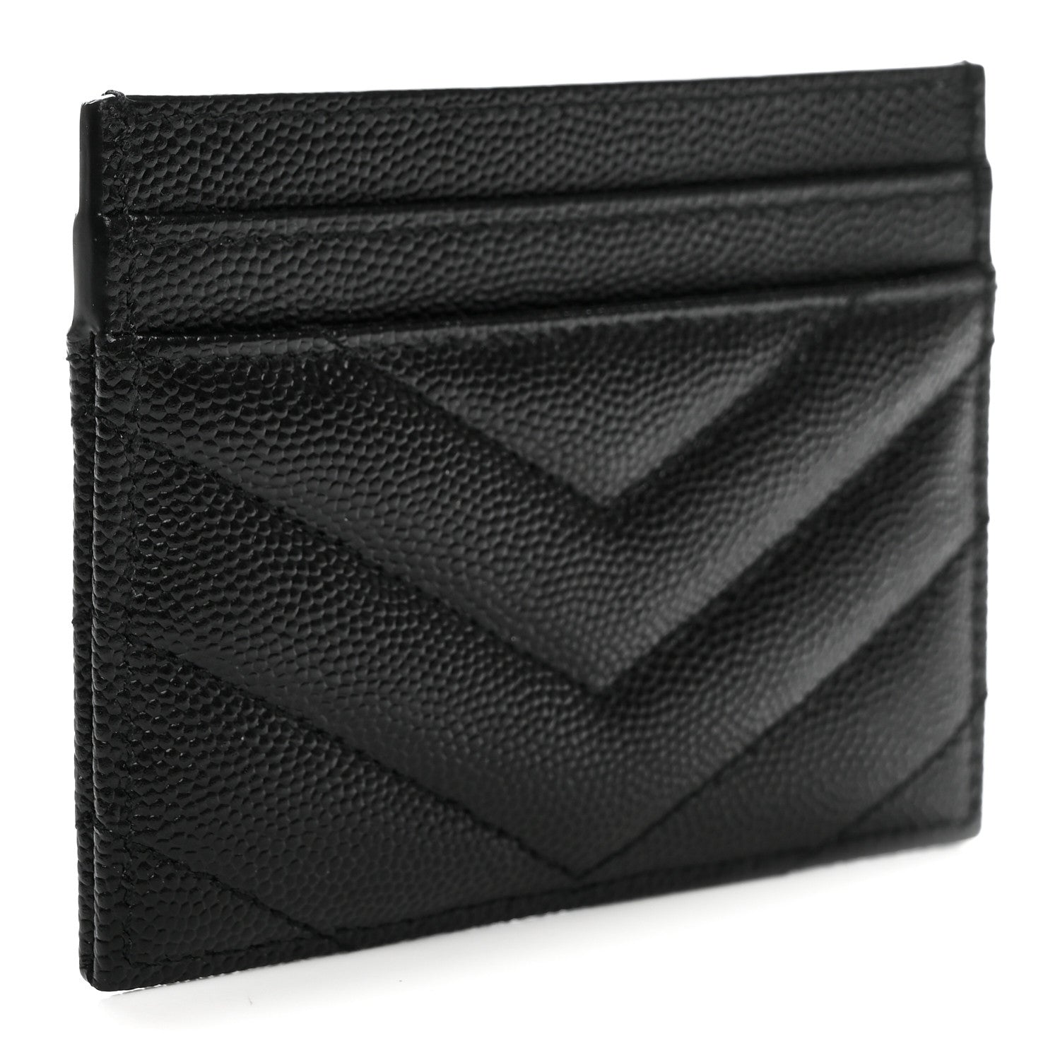 Saint Laurent Grain De Poudre Matelasse Chevron Monogram Credit Card Case Black 3 of 8