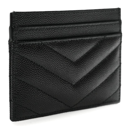 Saint Laurent Grain De Poudre Matelasse Chevron Monogram Credit Card Case Black 3 of 8