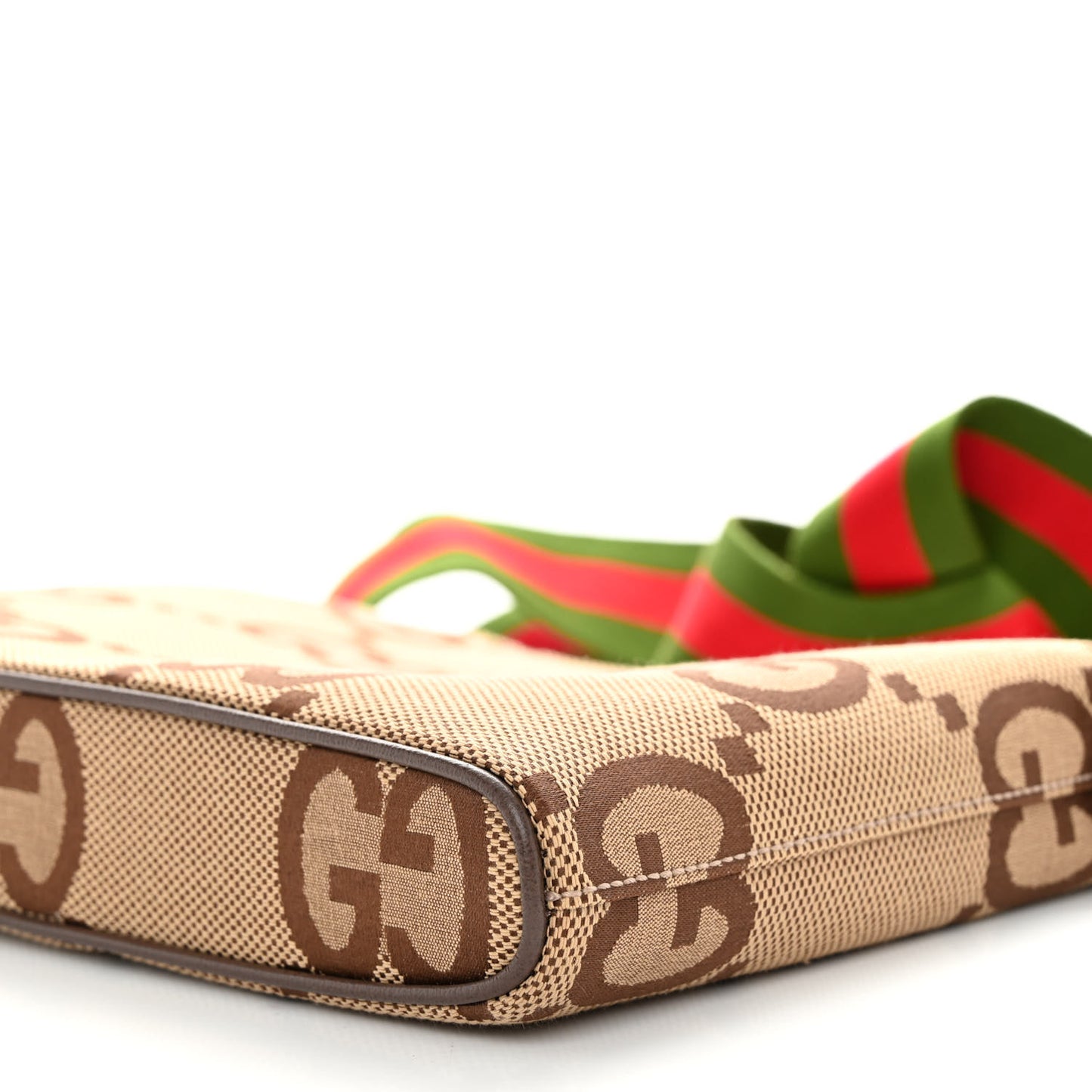 Monogram Jumbo GG Textured Dollar Calfskin Web Wristlet Messenger Bag Camel Ebony New Acero