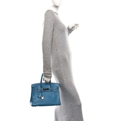 Hermes Taurillon Clemence Birkin 30 Blue Jean 2 of 17