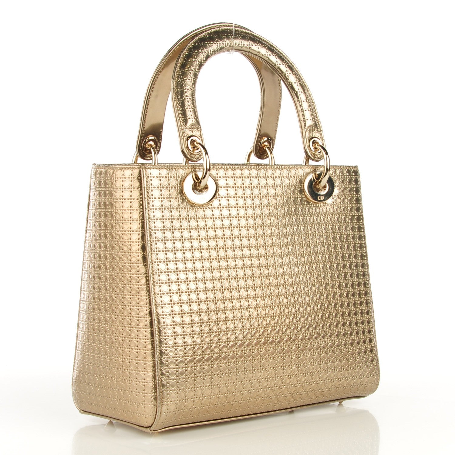 Christian Dior Metallic Patent Micro-Cannage Medium Lady Dior Champagne 3 of 7