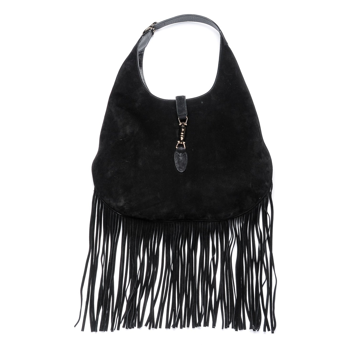 Suede Large New Jackie Nouveau Fringe Hobo Black