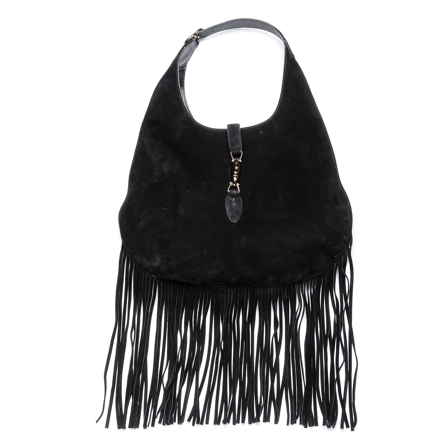 Gucci Suede Large New Jackie Nouveau Fringe Hobo Black 1 of 7