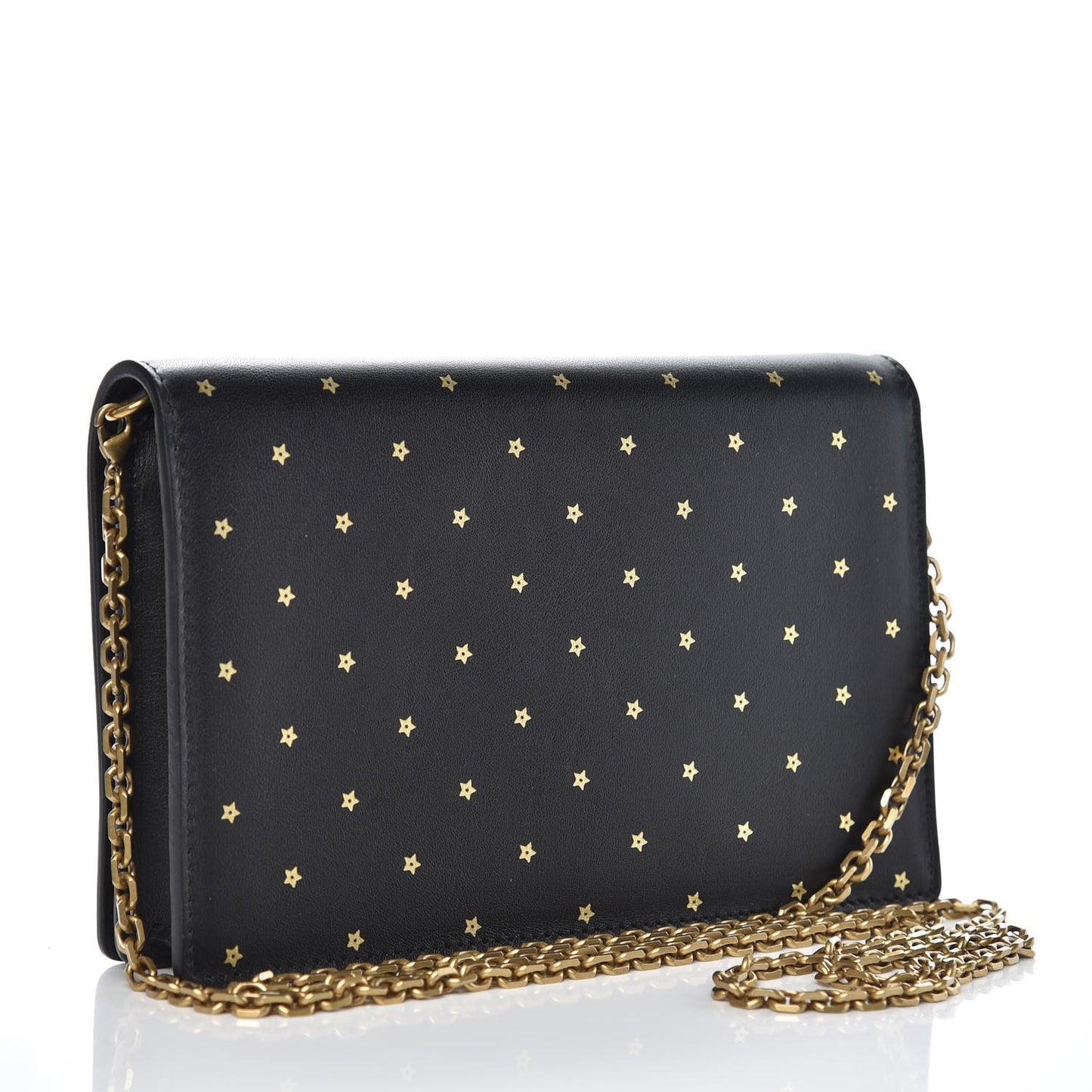 Calfskin Embossed Stars Wallet on Chain Black Gold
