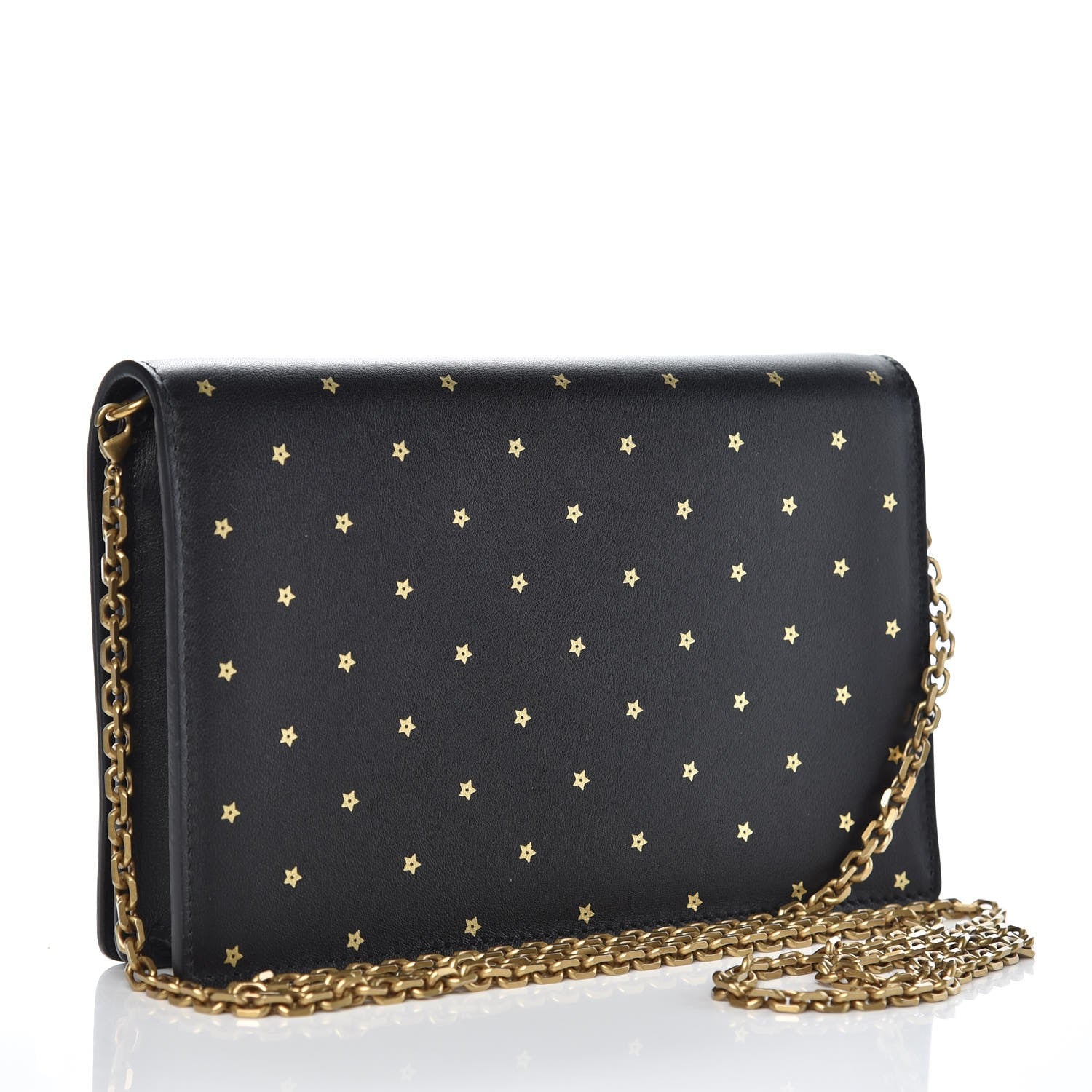 Christian Dior Calfskin Embossed Stars Wallet on Chain Black Gold 3 of 6