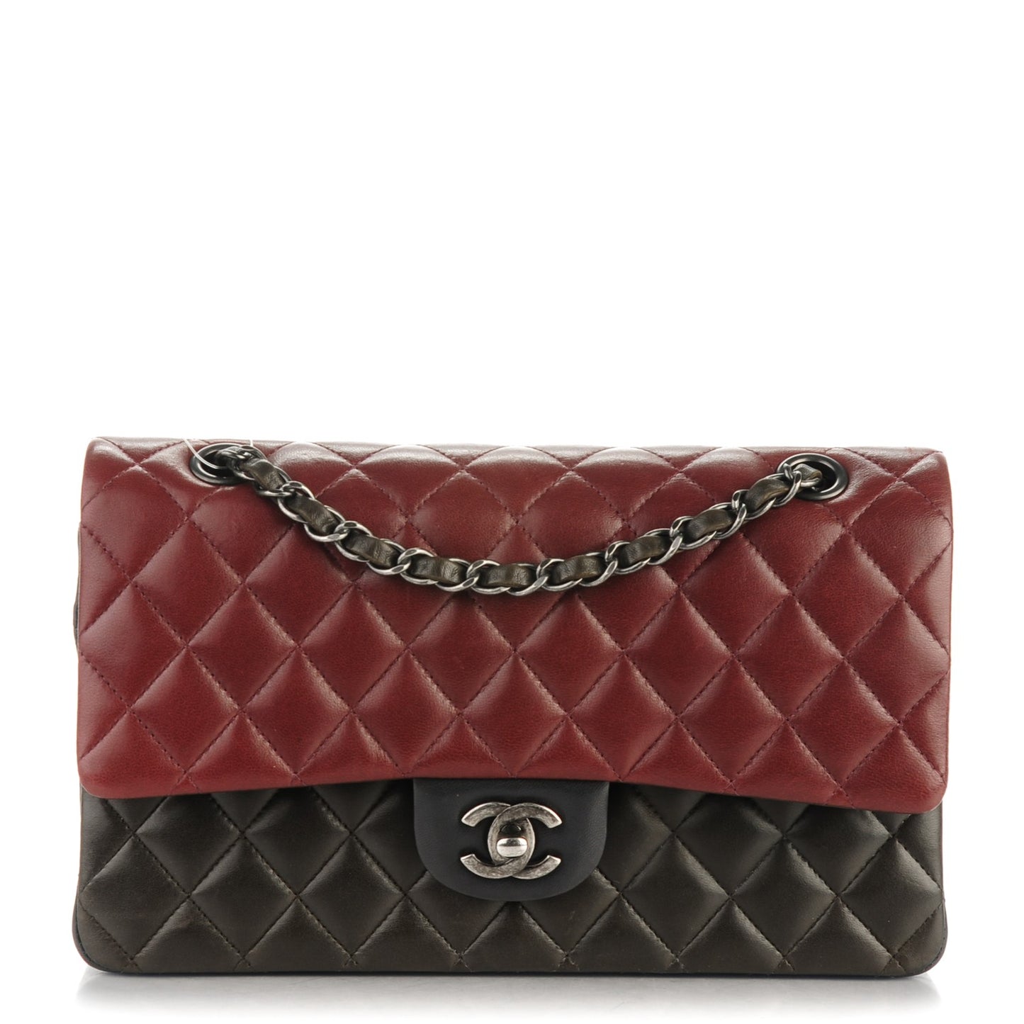 Lambskin Quilted Tri-Color Medium Double Flap Burgundy
