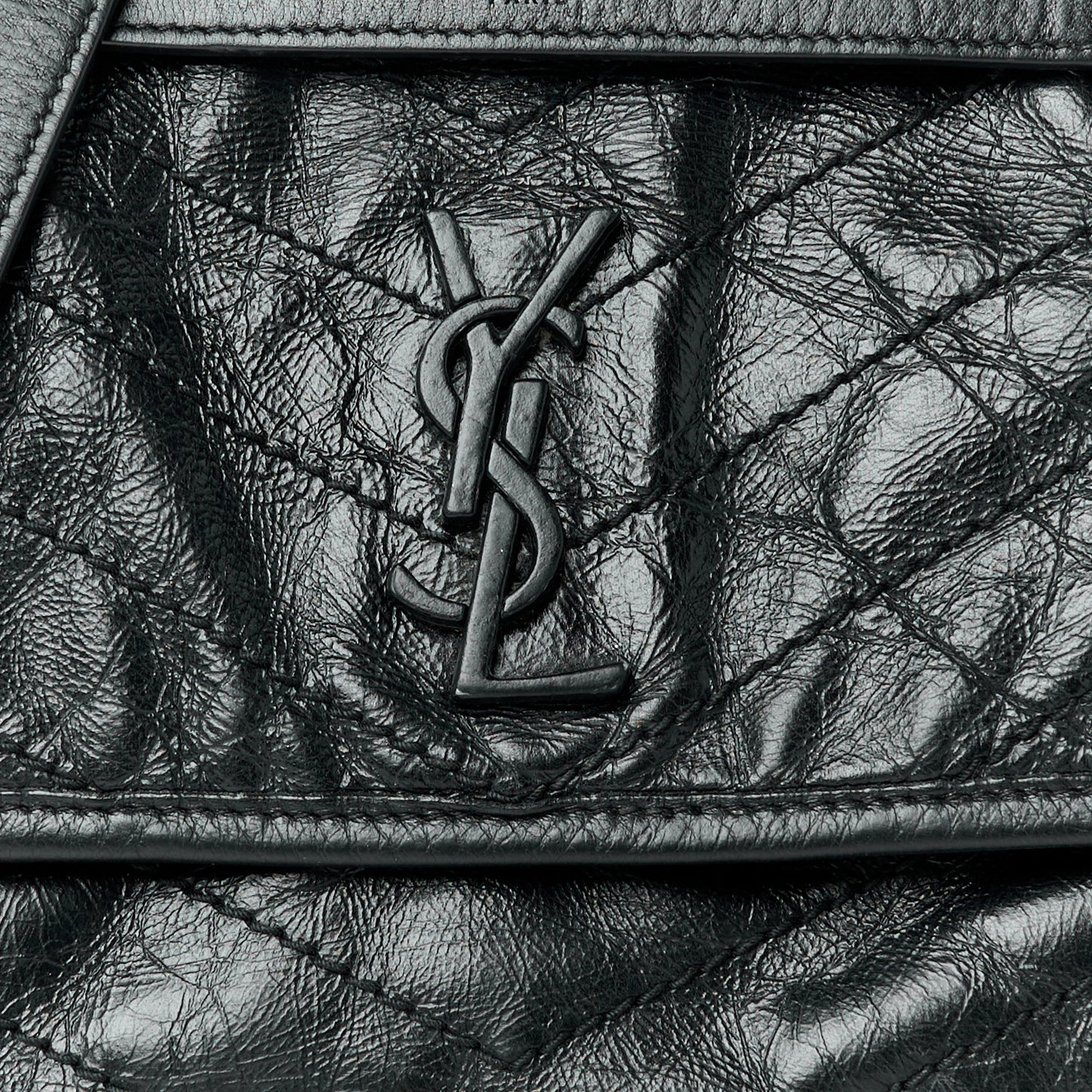 Crinkled Calfskin Matelasse Monogram Baby Niki Chain Satchel Black