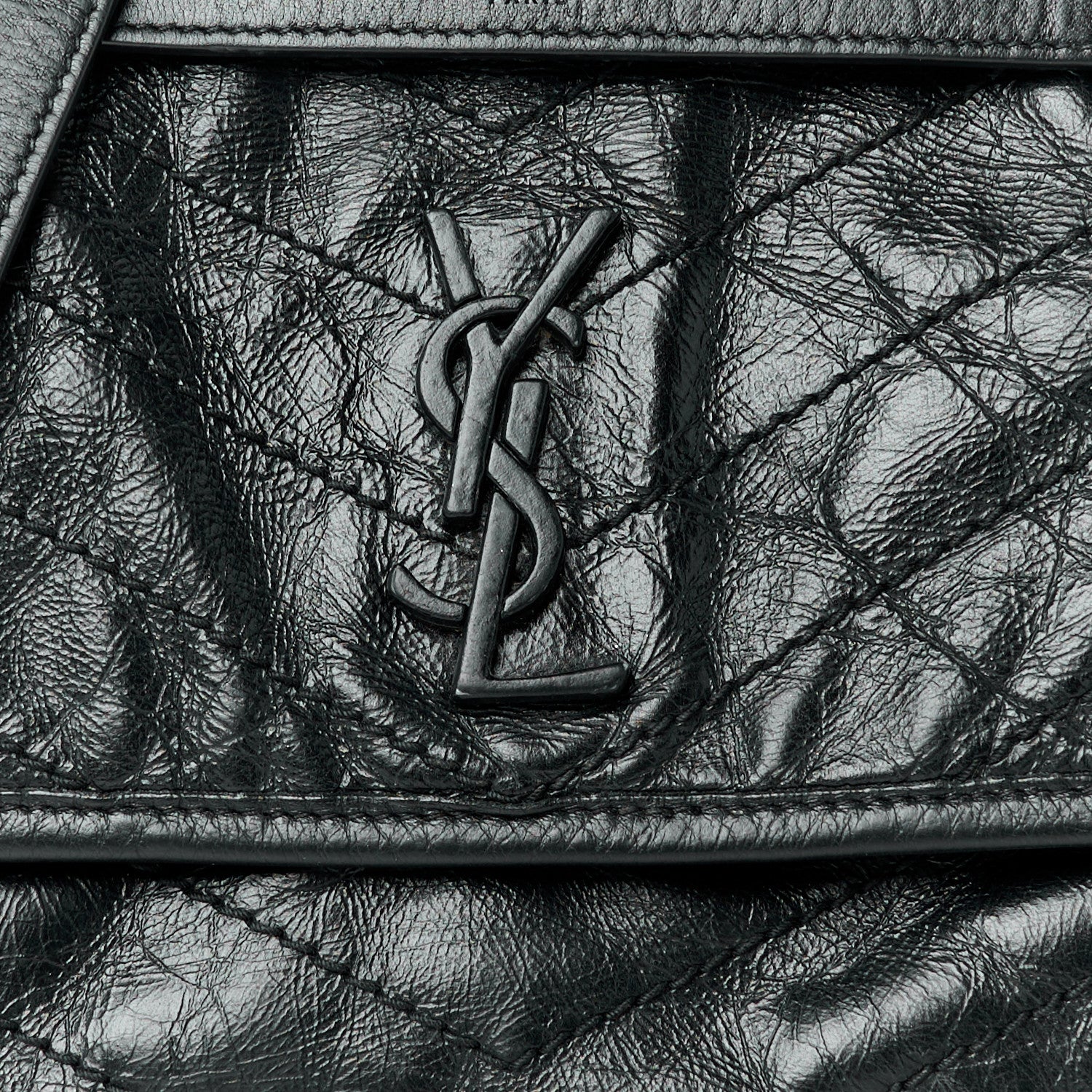 Saint Laurent Crinkled Calfskin Matelasse Monogram Baby Niki Chain Satchel Black 9 of 11