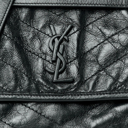 Saint Laurent Crinkled Calfskin Matelasse Monogram Baby Niki Chain Satchel Black 9 of 11