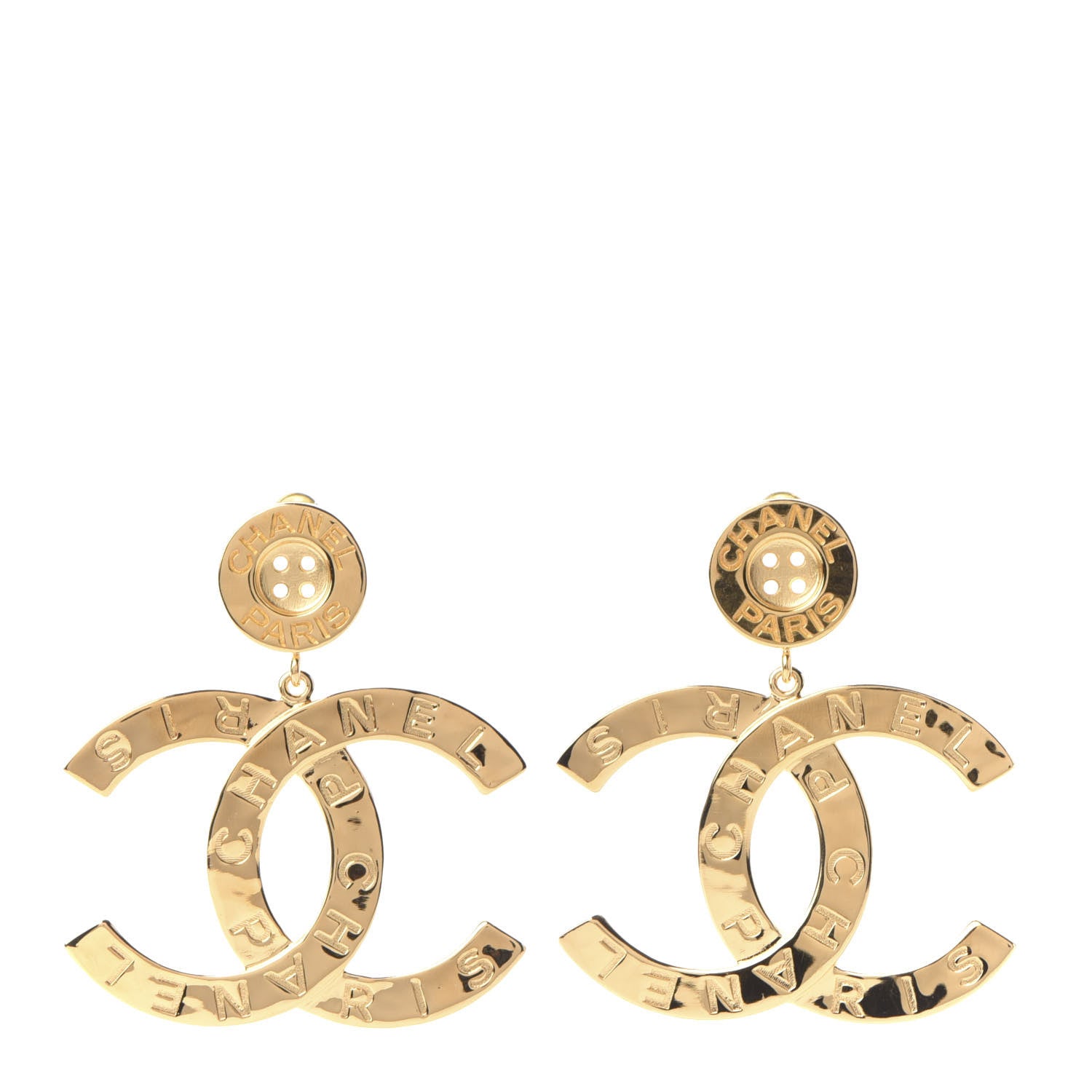Chanel Metal Large Paris Button Earrings Gold 1 of 5