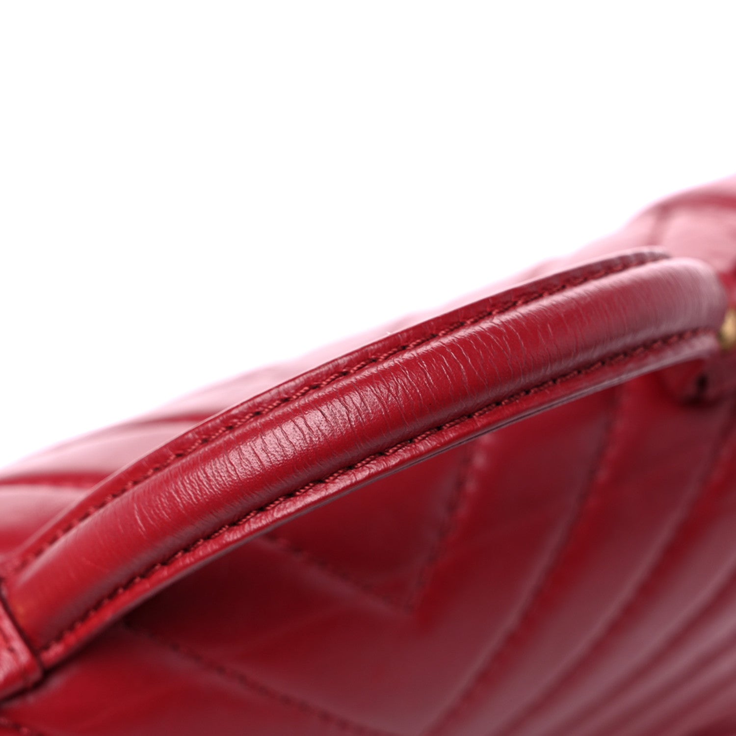 Chanel Calfskin Chevron Quilted Top Handle Flap Red 15 of 15