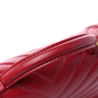 Chanel Calfskin Chevron Quilted Top Handle Flap Red 15 of 15